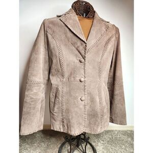 Western Suede Jacket Sz. Large Whip Stitch Detail Beige Country Chic Blazer